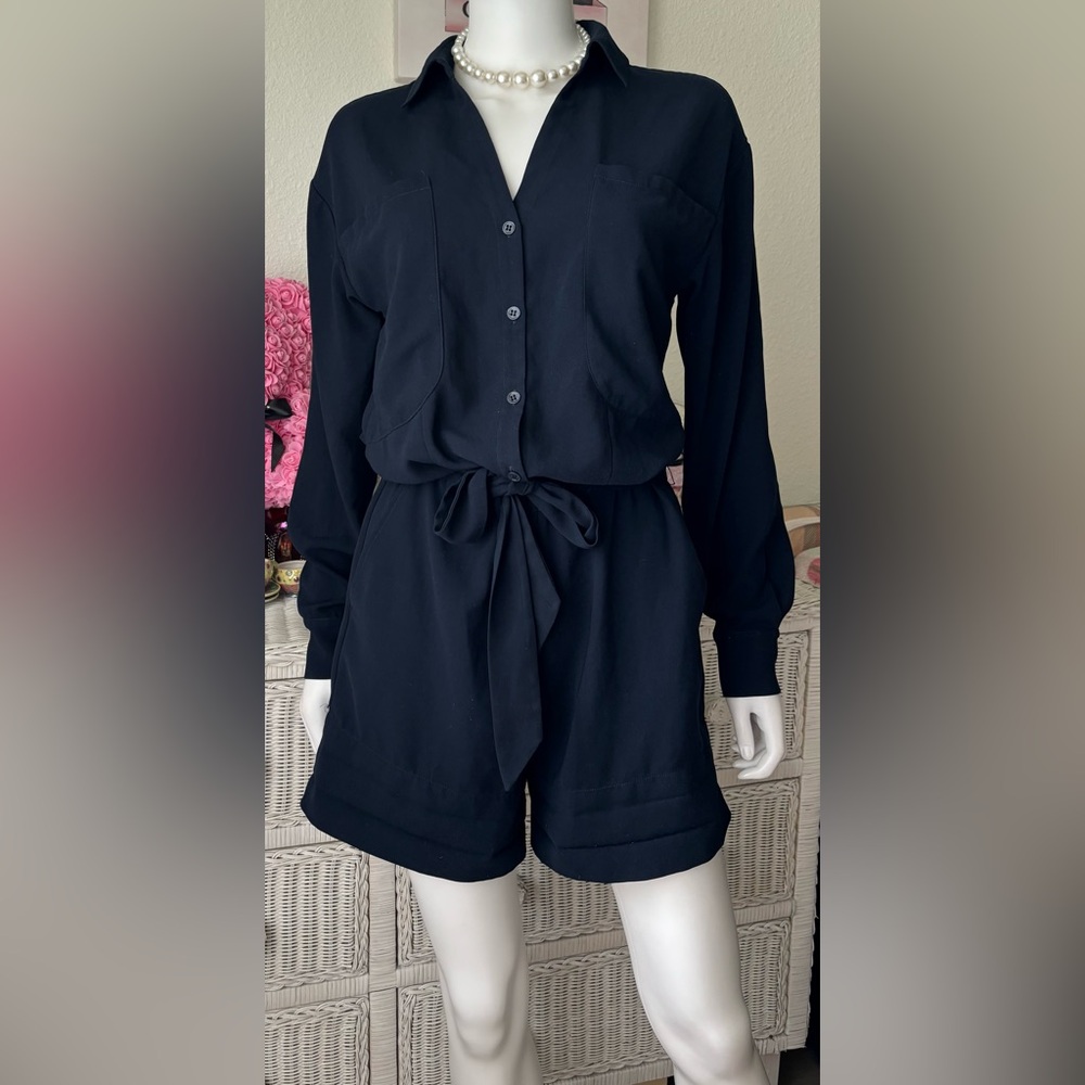 Frame Romper Adjustable Foldable Hems Waist Sash Belt in midnight blue Size XS